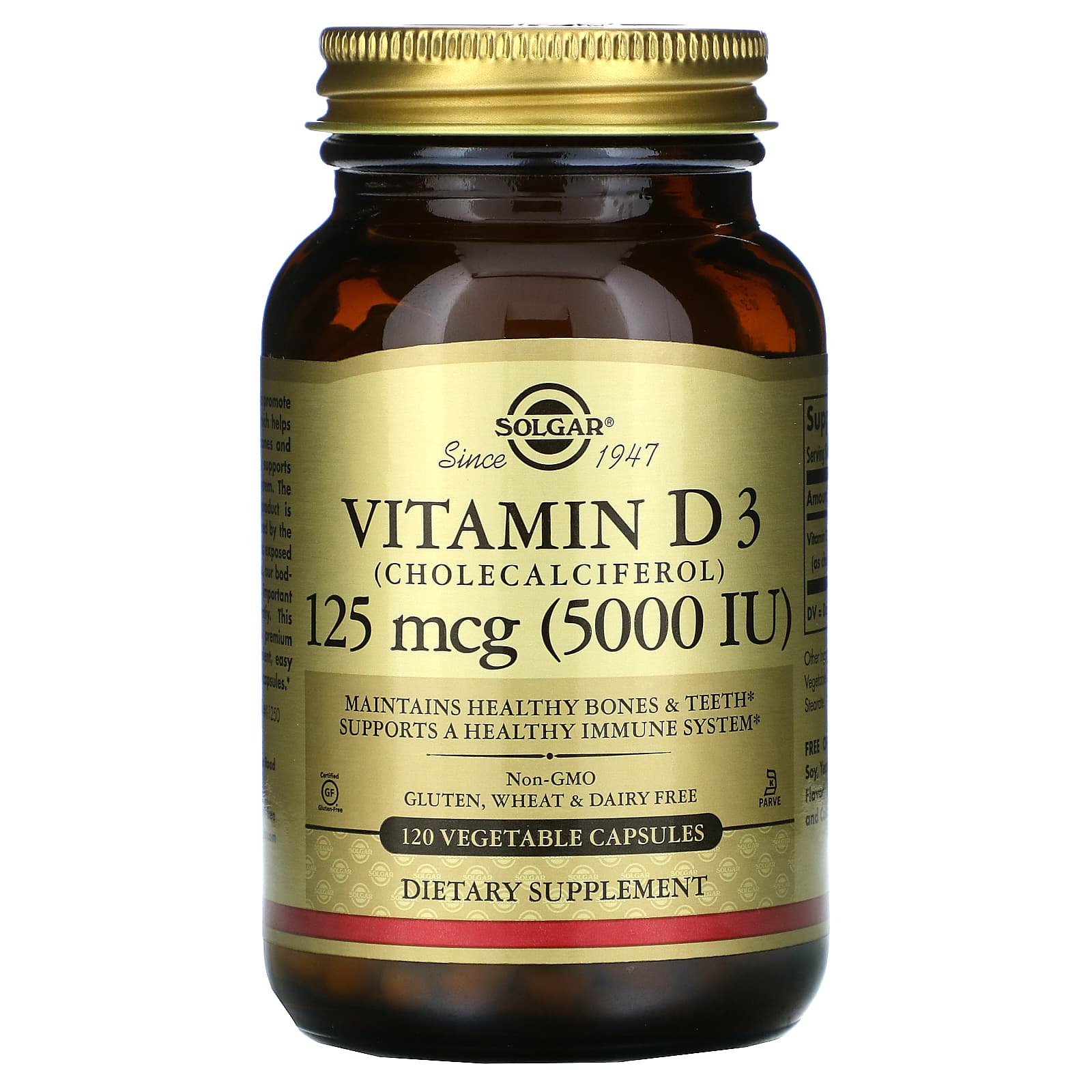 Solgar, Vitamin D3 Cholecalciferol 5000 IU, 120 Vegetable Capsules UPC 033984033139 | HiLife Vitamins